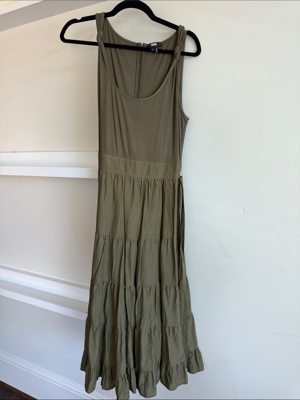 PAIGE Olive Green Sleeveless Tiered Maxi Dress